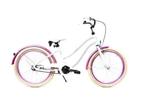 Cruiser : Leichter 24 Zoll Alu Beach Cruiser Mädchen Fahrrad Single Speed weiß pink Flakes