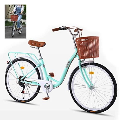 Cruiser : LHY Damen-Bikes, Frauen Traditionelle Klassik Urban Bike mit Korb Vintage-Bike Classic Gepäck Retro Bikes Lifestyle Cruiser Bike für Erwachsene Jugendliche Studenten, Blau, 24"