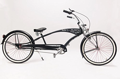 Cruiser : micano Harlem langer Beachcruiser, Fahrrad, 66-cm- / 26-Zoll-Räder, Amerikanischer / kalifornischer Stil, Fahrrad Black Matt