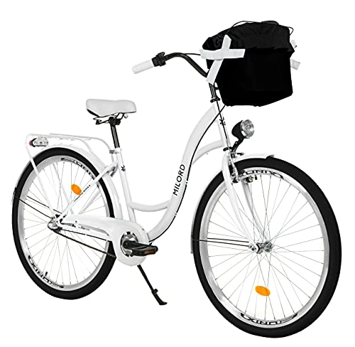 Cruiser : Milord. Komfort Fahrrad mit Rückenträger, Hollandrad, Damenfahrrad, 3-Gang, Weiß, 26 Zoll