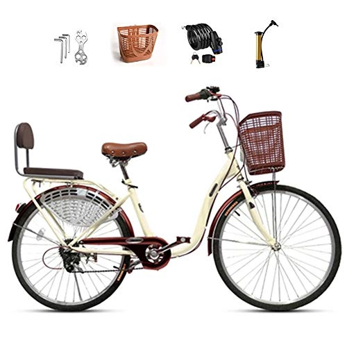 Cruiser : Ti-Fa Retro 24"Ladies Cruiser Bike mit Basket Adult City Bike Medium Aluminium Step-Over-Rahmen, 6-Gang-Antriebe, Outdoor-Rennräder
