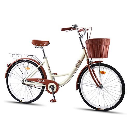 Cruiser : ZZD City Comfort Bikes für Damen aus kohlenstoffhaltigem Stahl, 26-Zoll-Pendler-Beach-Cruiser-Fahrrad mit Einer Geschwindigkeit und vorderem Korb und Glocke, 20in