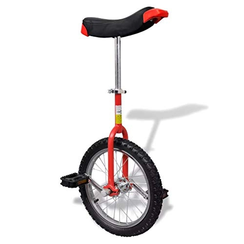 Einräder : Bulufree Trainer Einrad höhenverstellbar (70-84 cm), Balance Cycling Heimtrainer mit Stoßstangen vorne und hinten, 16 Zoll, rot