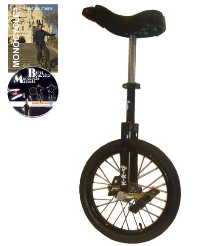 Einräder : DODO Einrad 16 Zoll (40cm) Schwarz fuer Kinder geeignet ab 7 Jahren + gratis DVD