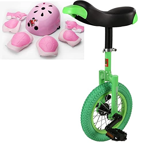 Einräder : Einrad Kleines 12 Zoll Laufrad Einrad für Einsteiger Kinder, Verstellbare Höhe Mountainbike Fahrrad Einräder mit Einem Satz Schutzausrüstung (Color : Green, Size : Pink Protective Gear)