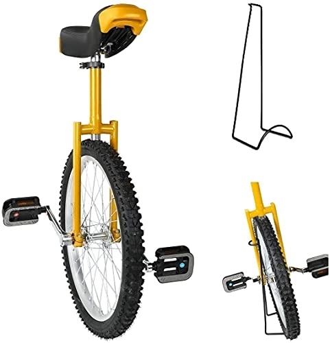 Einräder : Fahrrad-Einrad-Radtrainer, Einrad, höhenverstellbar, rutschfest, für Bergreifen, Balance-Fahrradübung, mit Einradständer, Rad-Einrad, Gelb, 20-Zoll-Einrad