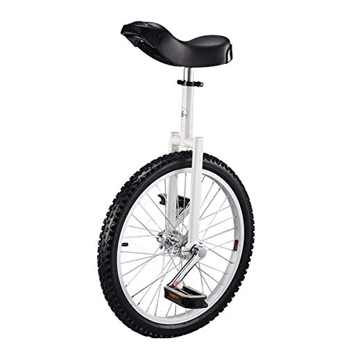 Einräder : HWF Einrad 20 Zoll Rad Einrad für Erwachsene Teenager Anfänger, Hochfeste Manganstahlgabel, Verstellbarer Sitz, Tragender 150kg / 330 Lbs (Color : White)