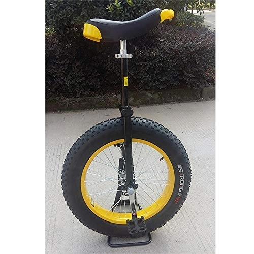 Einräder : LoJax Freestyle-Einrad, 24-Zoll-Einrad für Erwachsene mit Parkständer, für Personen über 180 cm, Robustes Einrad mit großen Rädern und extra dickem Reifen, Tragkraft 150 kg (gelbes 24-Zoll-Rad)