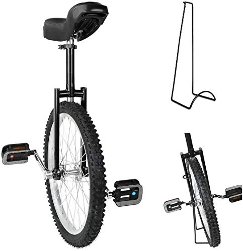 Einräder : LXLH Einrad, höhenverstellbar Skidproof Mountain Tire Balance Radsportübung, mit Einradständer, Rad Einrad, schwarz, 16 Zoll