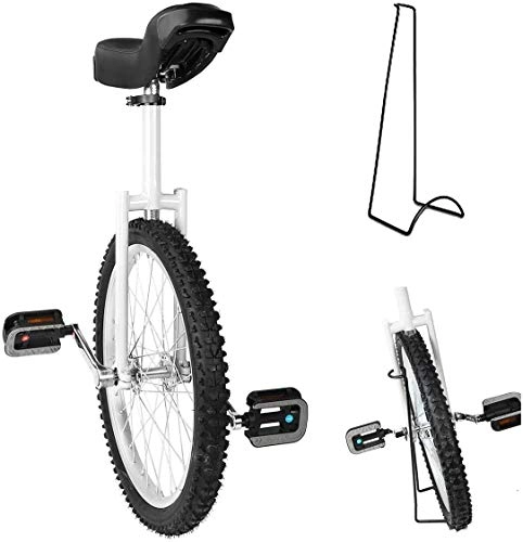 Einräder : LXLH Einrad, höhenverstellbar Skidproof Mountain Tire Balance Radsportübung, mit Einradständer, Rad Einrad, weiß, 18 Zoll