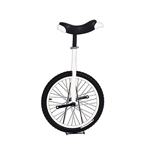 Einräder : QWEASDF Einrad, 20" höhenverstellbar Sattelstütze Balance Radfahren Heimtrainer Fahrrad mit Skidproof Mountain Reifen + Einradständer für Anfänger und Profis Unisex, Weiß