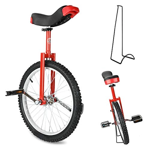 Einräder : Triclicks Einrad 20 Zoll höhenverstellbar Sattelstütze Balance Radfahren Heimtrainer Fahrrad mit Skidproof Mountain Reifen + Einradständer für Anfänger und Profis Unisex (Rot)