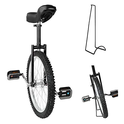Einräder : Triclicks Einrad 20 Zoll höhenverstellbar Sattelstütze Balance Radfahren Heimtrainer Fahrrad mit Skidproof Mountain Reifen + Einradständer für Anfänger und Profis Unisex(Schwarz)