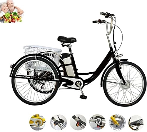 Elektrofahrräder : 10 Electric tricycles Dreirad elektrisches Dreirad für Erwachsene mit Motorunterstützung 24 Zoll hoher Kohlenstoffstahlrahmen Lithiumbatterie 3-Rad mit vergrößertem Korb für Eltern