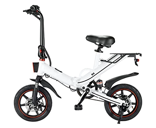 Elektrofahrräder : 14 Zoll Elektrofahrrad mit APP Faltbar E-Bike 400W 15Ah Elektrisch Klappbares - Max Speed 25 km / h & Reichweite 80 Km - Doppelbremsen & LED-Leuchten - Maximale Belastung 120 Kg (Weiß)