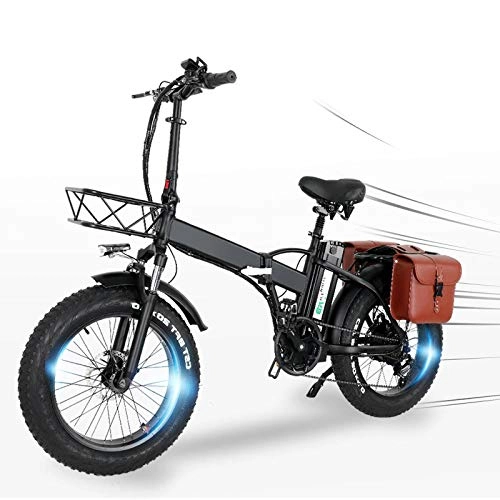 Elektrofahrräder : 20" 500W Elektrofahrrad EBike Cruiser Fahrrad Radfahren 48V15Ah Batterie Mit Hoher Kapazität 5 Gänge Federgabel Doppelmechanische Scheibenbremse 4.0 Fat Tire Snow Bike -40KM / H. (+ Tasche)