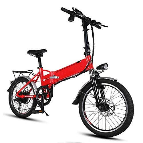 Elektrofahrräder : 20" Electric Mountain Bike Faltbare Erwachsener Doppelscheibenbremse und Fully Mountainbike Fahrrad Adjustable Seat Aluminium Rahmen intelligente LCD-Meter 6-Gang (48V10AH 250W), Rot
