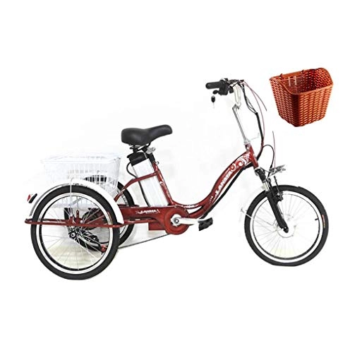 Elektrofahrräder : 20 '' elektrisches Dreirad für Erwachsene 3-Rad-Fahrrad mit Gemüsekorb für Eltern Dreirad Fahrräder Unterstützte Dreirad Fahrrad Lithiumbatterie 48V10AH tragend 150kg