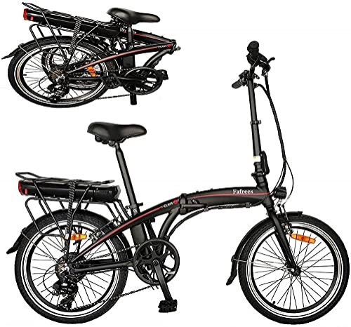 Elektrofahrräder : 20 Zoll Elektrisches Fahrrad Electric Bike mit 3 Fahrmodi, 7 Gang, Faltrad E-Bike mit 250 W 10Ah 36V Wasserdicht IP54, Schwarz