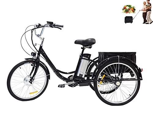 Elektrofahrräder : 24'' Elektro-Dreirad für ältere Menschen Hybrid-Dreirad Erwachsene 3 Runden Dreirad für Eltern Lithium-Batterie ist leicht Hinteres Korbrad kann alleine belastung 150kg<br>(Black, 36V12AH)