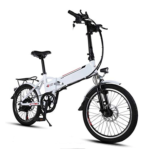 Elektrofahrräder : 250W elektrisches Fahrrad Folding Mountain Bike Fat Tire Ebike 48V 10AH Lithium-Ionen-Akku 6-Gang Verstellbarer Doppelscheibenbremsen Elektro-Fahrrad, Weiß