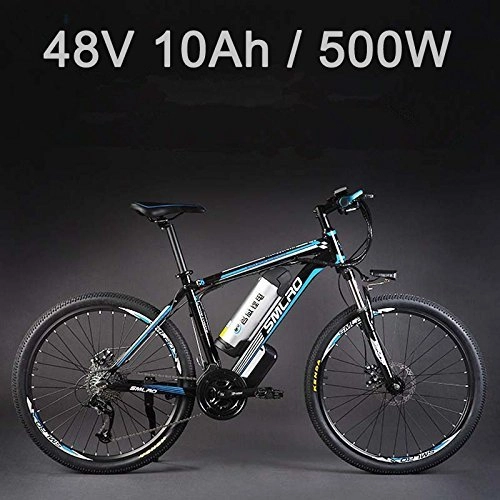 Elektrofahrräder : 26 "Lithium-Batterie-Aluminiumlegierungs-elektrisches Fahrrad 48V 500W, 27 Geschwindigkeits-elektrisches Fahrrad, MTB / Mountainbike, nehmen l-Scheibenbremsen an (10Ah Schwarz Blau)