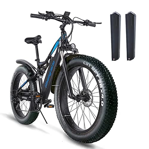 Elektrofahrräder : 26 x 4 Zoll Fat Tire Elektrofahrrad für Erwachsene, Mountainbike, 48 V x 17 Ah, herausnehmbare Lithium-Batterie, Vollfederung, elektrische Fahrräder, doppelte hydraulische Scheibenbremsen