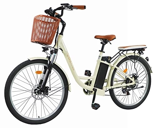Elektrofahrräder : 26 Zoll City E-Bike Damen | Retro Elektrofahrrad | mit Korb & Beleuchtung | Unisex Damen E-Bike Fahrrad | Shimano 7 Gang -Lithium Akku 48V / 13Ah Motor 250W Fahrunterstützung 25 km / h EU-konform