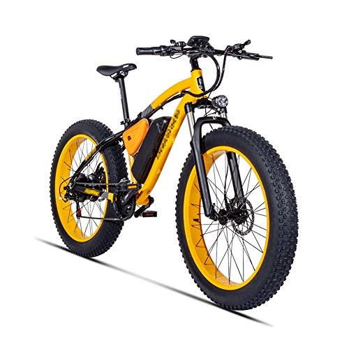 Elektrofahrräder : 26 Zoll E-Bike, Mountainbike 500W Mittelmotor und 4.0 Fetter Reifen 48V 17Ah Lithium Ionen Akku Alu Urban Premium Rahmen Herren Trekking und City-E-Bike, Gelb, UK
