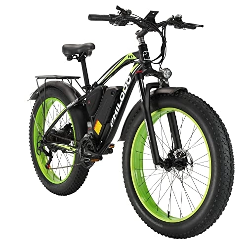 Elektrofahrräder : 26 Zoll E-Bike Mountainbike, mit Hinterradmotor 48V | 85 Nm | 624Wh (70KM) Abnehmbare Lithium-Batterie | Hydraulische Brake | Shimano 21-Gang | 4, 0" Fette Reifen, grün