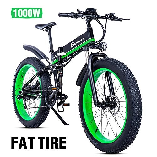 Elektrofahrräder : 26inch Elektro-Fahrrad 1000W Elektro Beach Bike 4.0 Fat Tire Elektrisches Fahrrad 48V Mens Mountain Bike Schnee Ebike Black+Green