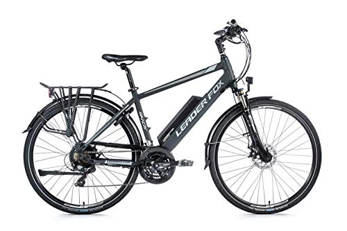 Elektrofahrräder : 28 Zoll Alu Leader Fox E-Bike Elektro Fahrrad Trekking Herren 21 Gang grau-weiß RH 44cm