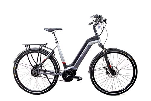 Elektrofahrräder : 28 Zoll E-Bike TechniBike City Elektro Fahrrad Pedelec Riemen Antrieb Nu Vinci Grau Rot Gr.M