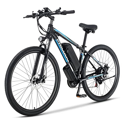 Elektrofahrräder : 29'' E-Bike E Mountainbike mit 48V 13Ah Lithium-Akku und Bürstenloser Hochleistungsmotor | 72N.m | Hydraulische Scheibenbremse | 21-Gang-Getriebe, Mountain E-MTB Fahrrad für Erwachsene (Blau-29'')