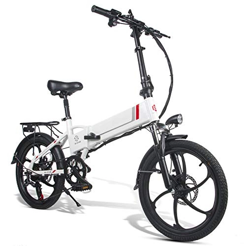 Elektrofahrräder : 350W Elektrofahrrad Mountainbike 7 Gang Klapprad E-Bike mit Fernbedienung - 35 Km / h & Reichweite 80 Km - USB-Aufladung & LCD Bildschirm - Doppelte Stoßdämpfung (Weiß)