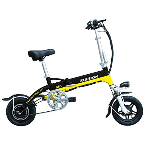 Elektrofahrräder : 36V 12-Zoll-Lithium-Batterie Ultra Light Aluminium-Legierung Folding Elektro-Fahrrad (Color : Black+Yellow 11A)