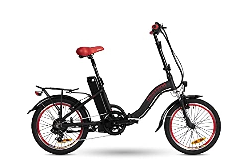 Elektrofahrräder : 9TRANSPORT E-Bike Elektro-Fahrrad, zusammenklappbar, 250 W Motor, 25 km / h, Akku 36 V 10 Ah, Schwarz-Rot