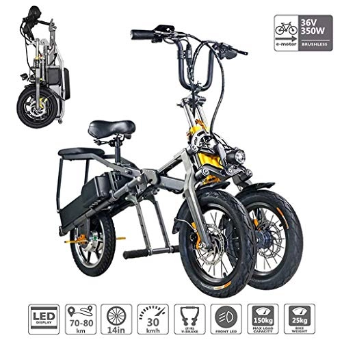 Elektrofahrräder : A&DW Intelligente Elektro-Scooter, Folding 3-Rad-Elektro-Fahrrad mit LED-Anzeige, Brushless Motor 3 Bremse, Lithium-Ionen-Batterie (350W 10.4AH), 36v, dualbattery80km