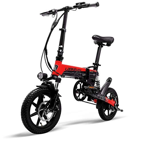 Elektrofahrräder : A&DW Mini Folding Bike / Scooter, Aluminium Ultra-Light 14-Zoll vorne und hinten Mechanische Scheibenbremsen, 36V 8.7Ah Batterie, Energie 300W, Gewicht 19KG, Rot