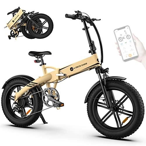 Elektrofahrräder : ADO Beast 20F elektrisches Fahrrad faltbares Mountainbike für Männer Frauen, 20''*4.0 Fat Reifen E-Bike mit Drehmomentsensor, 14.5-Ah Batterie, 7-Gang Getriebe, IPX7 IPS Farbanzeige App Steuerung