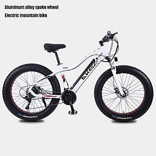 Elektrofahrräder : Adult Fat Tire Elektro Mountainbike, 27-Gang Schnee Bikes, tragbarer 10Ah Li-Battery Beach Cruiser Fahrrad, Leichtes Aluminium Rahmen, 26 Zoll-Rder, Wei, A