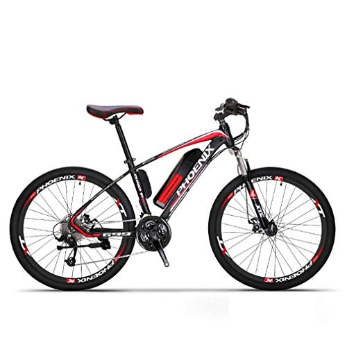 Elektrofahrräder : AISHFP Adult Electric Mountain Bike, 250W Schnee Bikes, Abnehmbare 36V 10Ah Lithium-Batterie für, 27-Gang-elektrisches Fahrrad, 26 Zoll-Räder, Rot