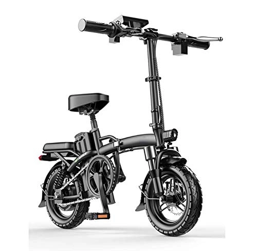 Elektrofahrräder : AISHFP Erwachsene 14Inch Kleines Folding elektrisches Fahrrad, Energy Recovery System Elektro-Fahrrad, mit multifunktionalen LCD-Instrumentenhalter Handy-Ladestation, Schwarz, 180KM