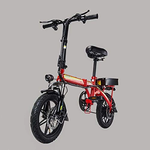 Elektrofahrräder : AISHFP Erwachsene 14Inch Kleines Folding Elektro-Bike, 48V-Lithium-Batterie, Frauen Mini Elektro-Fahrrad, E-Bikes mit Smart Metern, Rot, 120KM