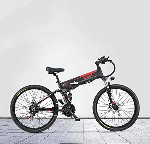 Elektrofahrräder : AISHFP Erwachsene 26 Zoll Faltbarer elektrische Mountainbike, 48V Lithium-Batterie-elektrisches Fahrrad, hochfesten Aluminium-Legierung Rahmen, 21 Geschwindigkeit / Soft-Endstück, A