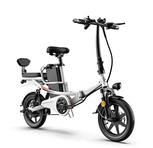 Elektrofahrräder : AISHFP Erwachsene Frauen Kleine Elektro-Bike, 14Inch Mini-Stadt E-Bikes, 48V-Lithium-Batterie High-Carbon Stahl Folding Elektro-Fahrrad, Weiß, 30KM