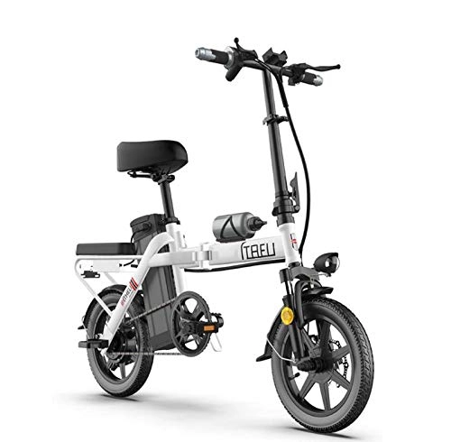 Elektrofahrräder : AISHFP Erwachsene Kleine Frauen elektrisches Fahrrad, 48V-Lithium-Batterie, Mini Folding Elektro-Fahrrad, 14Inch Stadt E-Bikes mit Smart Metern, Weiß, 35KM