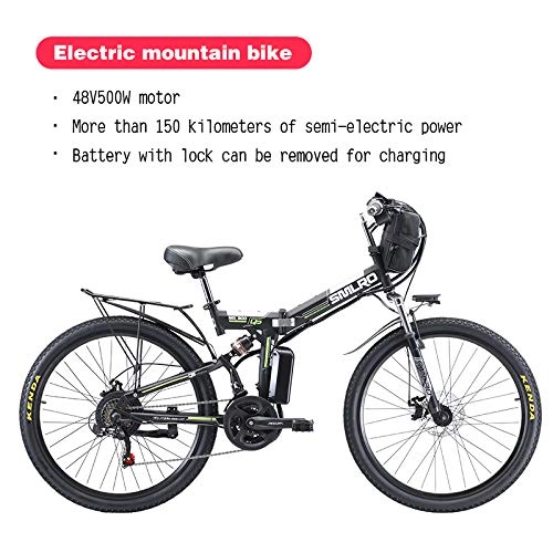 Elektrofahrräder : AKEFG 26 '' Electric Mountain Bike Removable groe Kapazitts-Lithium-Ionen-Akku (48V 350W), Elektrofahrrad, E-Bike 21 Speed Gear DREI Arbeitsmodi, Schwarz, 500W