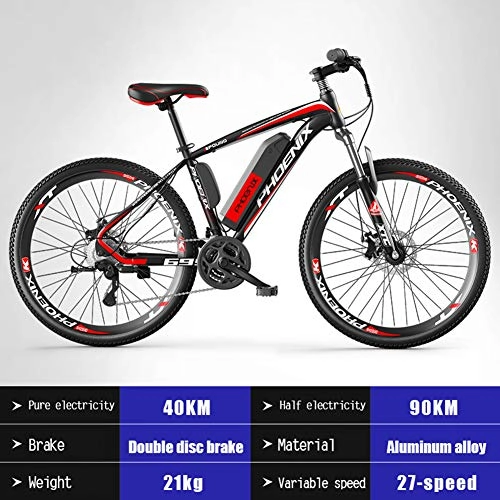 Elektrofahrräder : AKEFG 36V 250W elektrisches Fahrrad Electric Mountain Bike 26inch E-Bike 27 Beschleunigt Mens Sport Mountainbike-Lithium-Batterie Hydraulische Scheibenbremsen, Rot