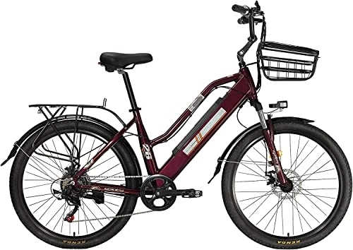 Elektrofahrräder : AKEZ 26" Electric Bike for Adult, Mountain E-Bike for Men, 36V Removable Lithium Battery Road Ebike, Shimano 7-Gang-Schaltung for Cycling Outdoor Travel Work Out (Braun)